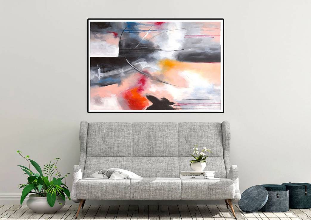 Red Original Hand-painted Oversize Painting Pink Abstract Canvas Artwork HGSO2